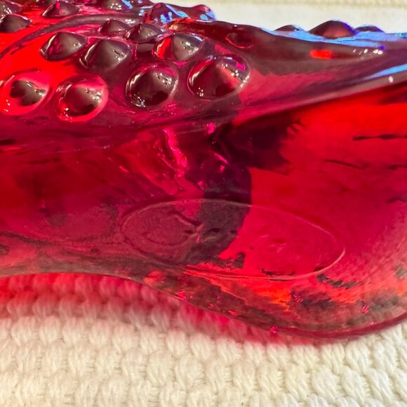 Vintage Fenton Ruby Red Hobnail Cat's Head Glass Slipper - Picture 7 of 7